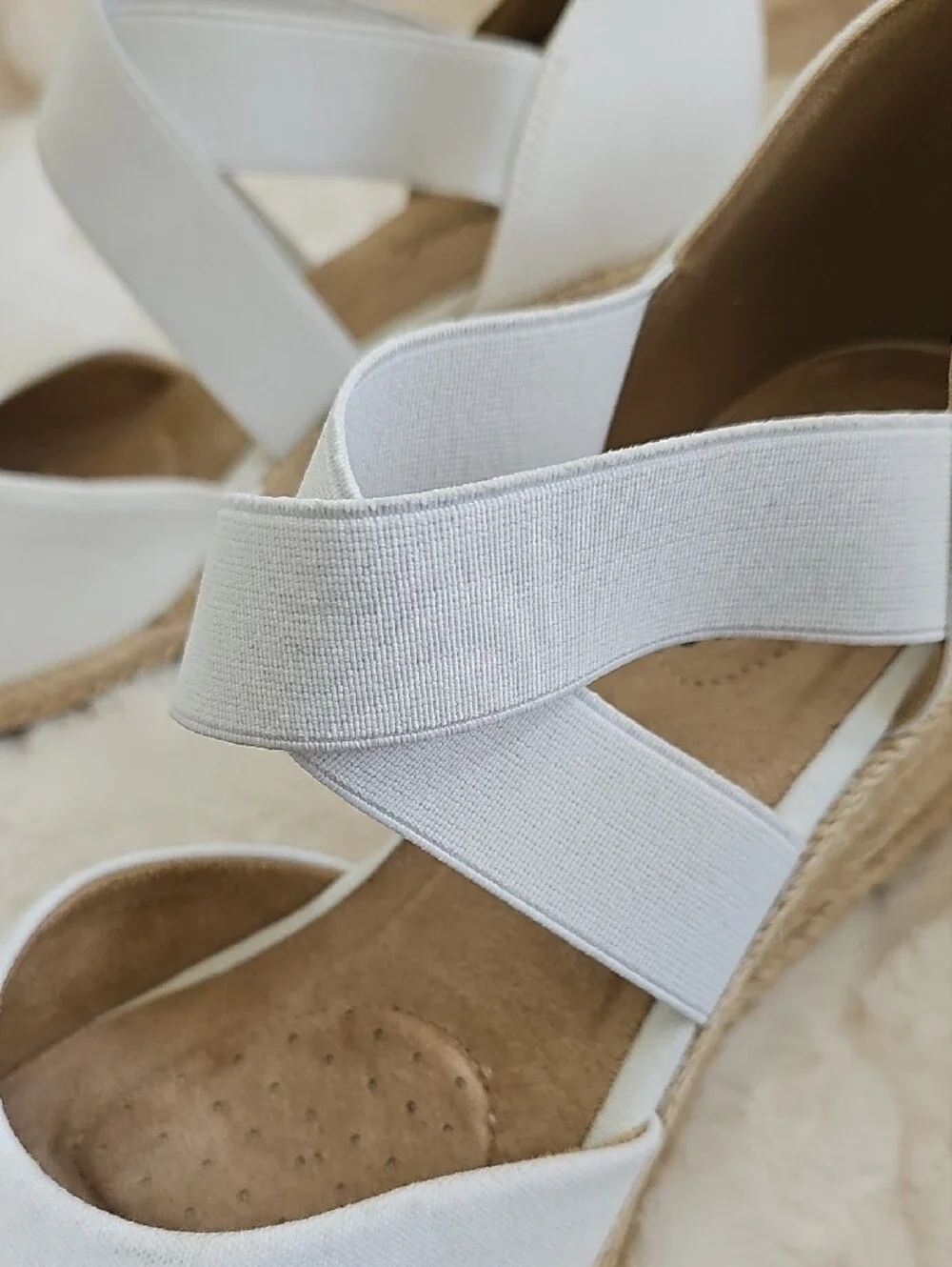 easy street White Espadrille Wedge Sandals with Cross Straps